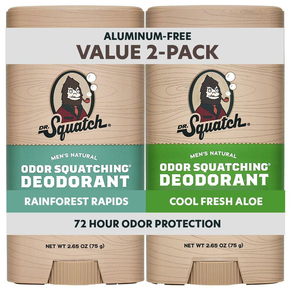 Dr. Squatch Rainforest Rapids deodorant bottle showing natural odor protection for daily use