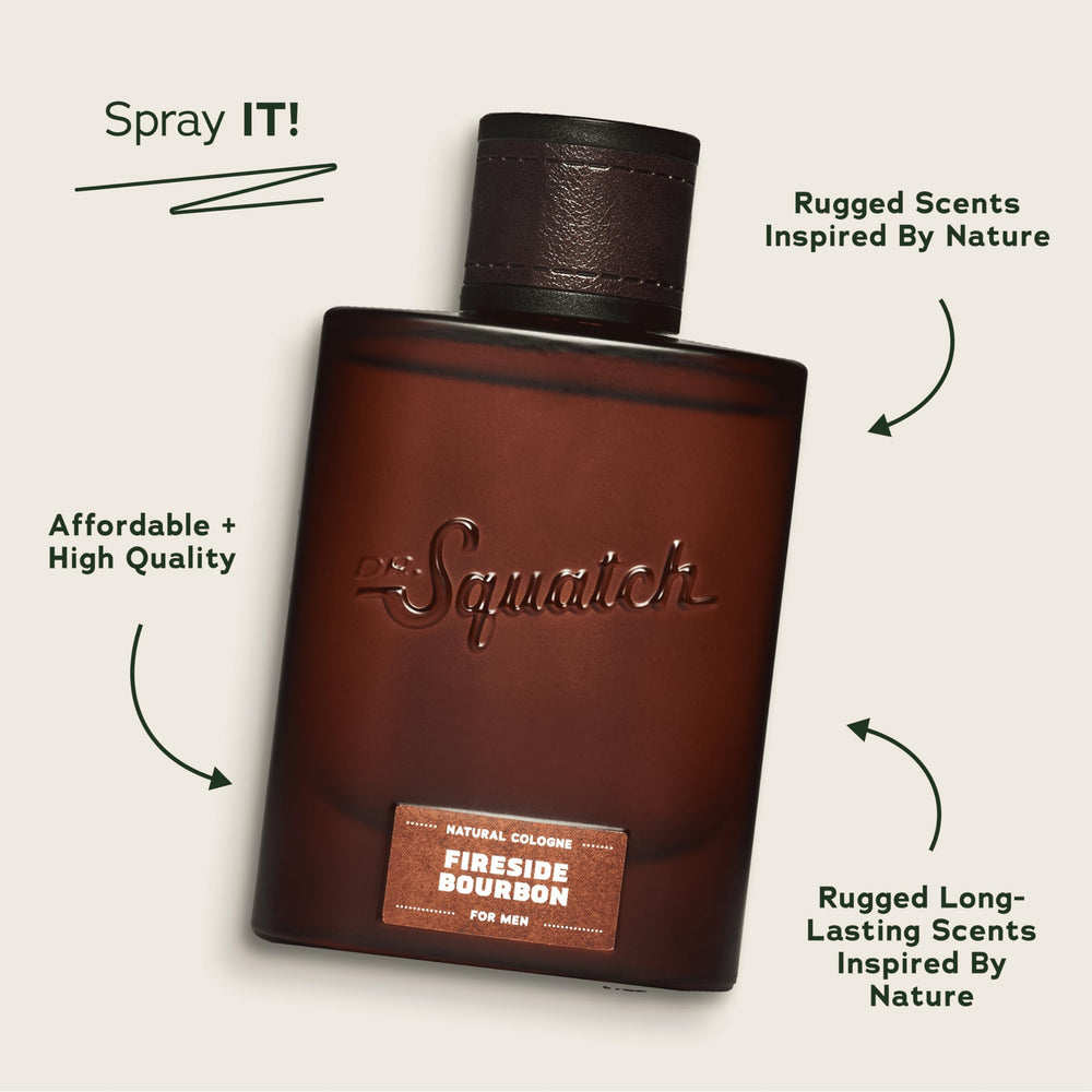 Dr. Squatch Fireside Bourbon Cologne spray in action for easy all-day wear
