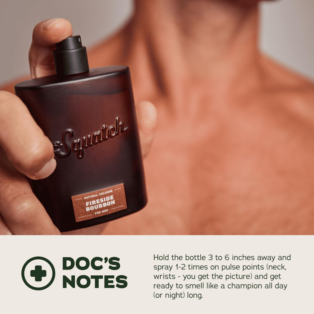 Label explains Scent-Lock technology for consistent aroma in Dr. Squatch Fireside Bourbon