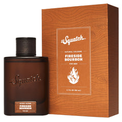 Dr. Squatch Fireside Bourbon Cologne bottle; bold woodsy scent for daily confidence