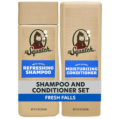 Dr. Squatch Fresh Falls shampoo bottle provides a refreshing cleanse for healthy-looking hair.