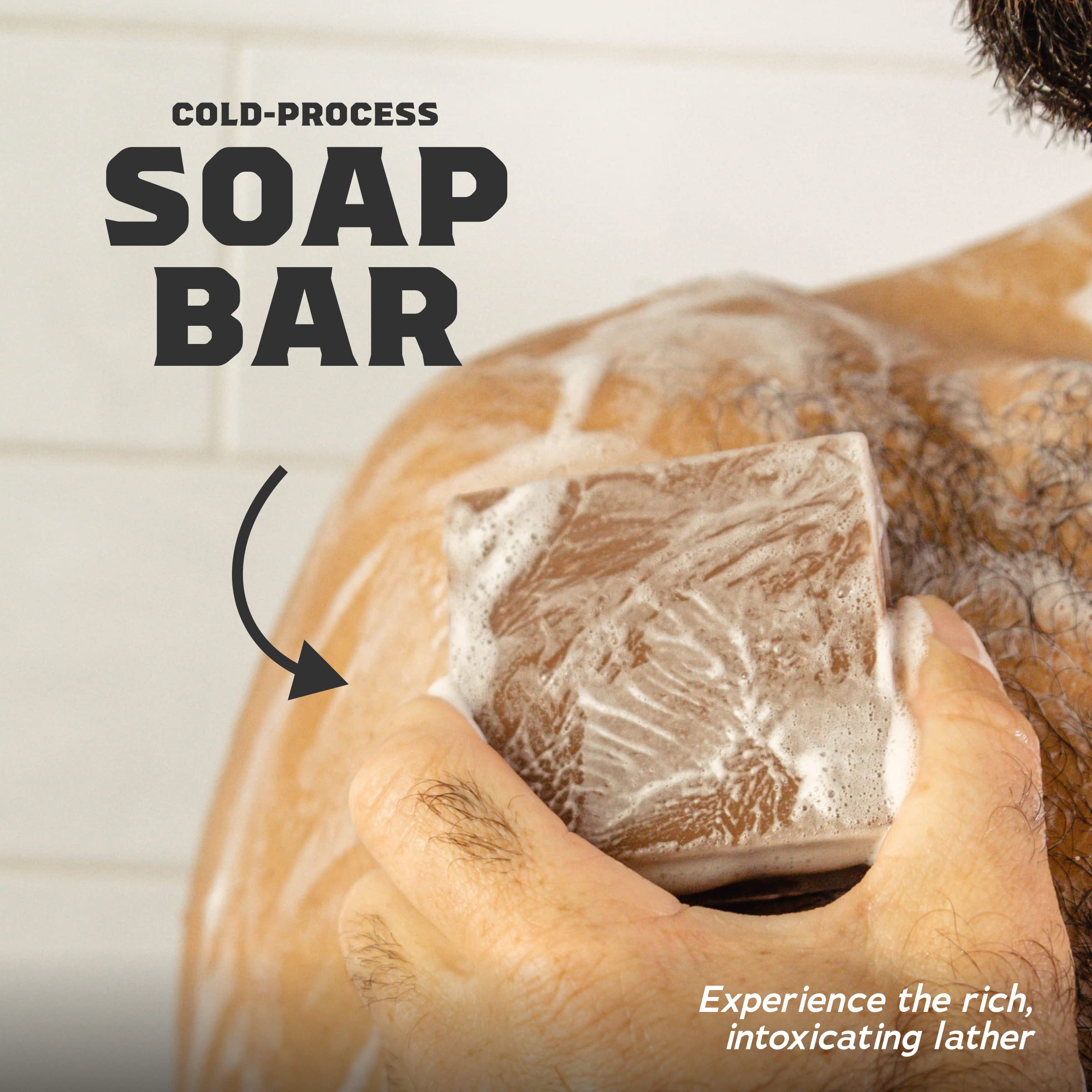 Dr. Squatch Gold Moss bar soap provides woodland scent and rich lather.
