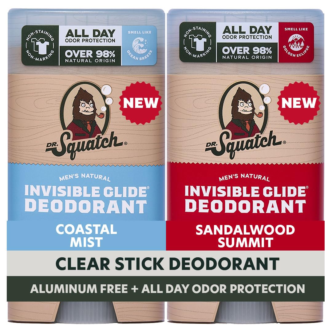 Dr. Squatch Invisible Glide 2-pack bottles with aluminum-free formula and fresh coastal scent.