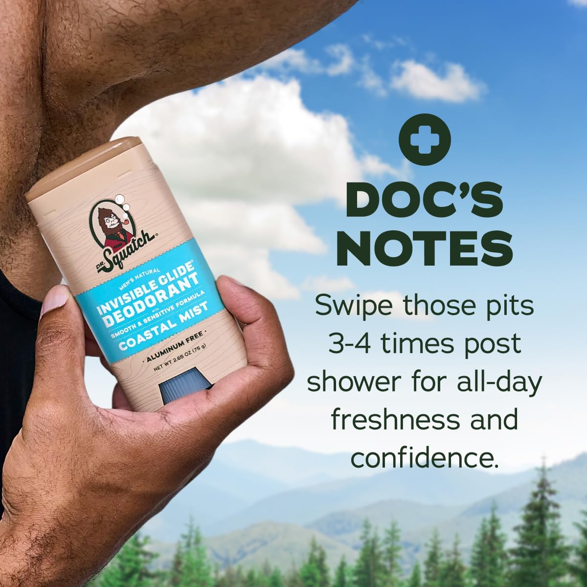 Dr. Squatch Invisible Glide aluminum-free claim highlighted on side panel.