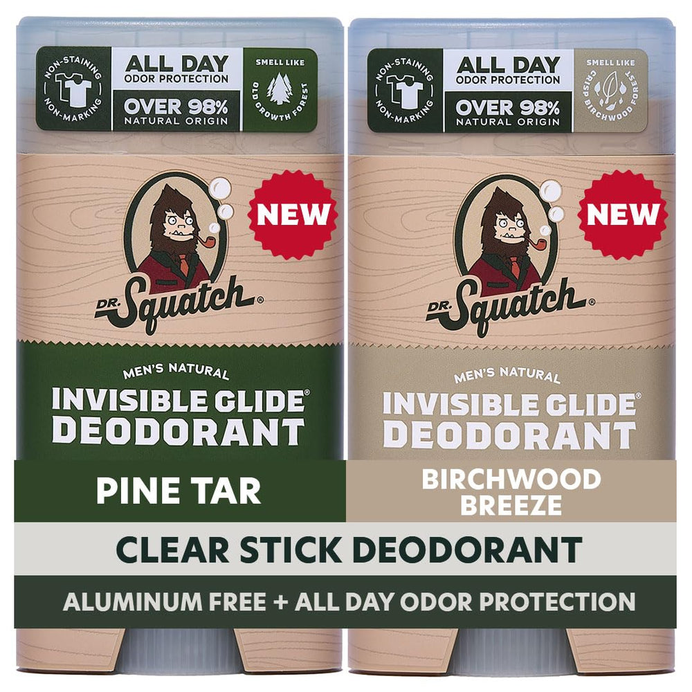 Dr. Squatch Invisible Glide Pine Tar Birchwood Breeze 2-pack for all-day freshness