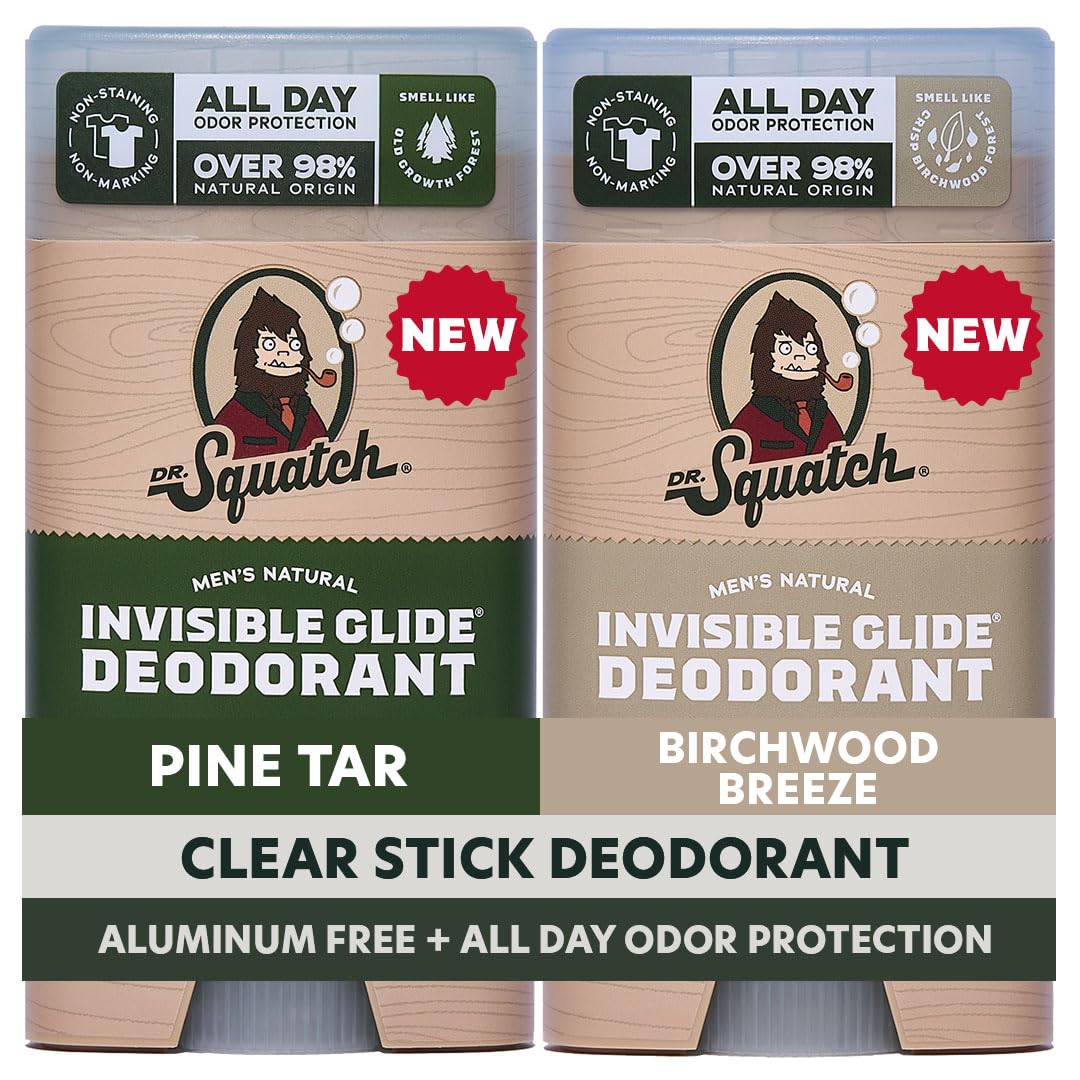 Dr. Squatch Invisible Glide Pine Tar Birchwood Breeze 2-pack for all-day freshness
