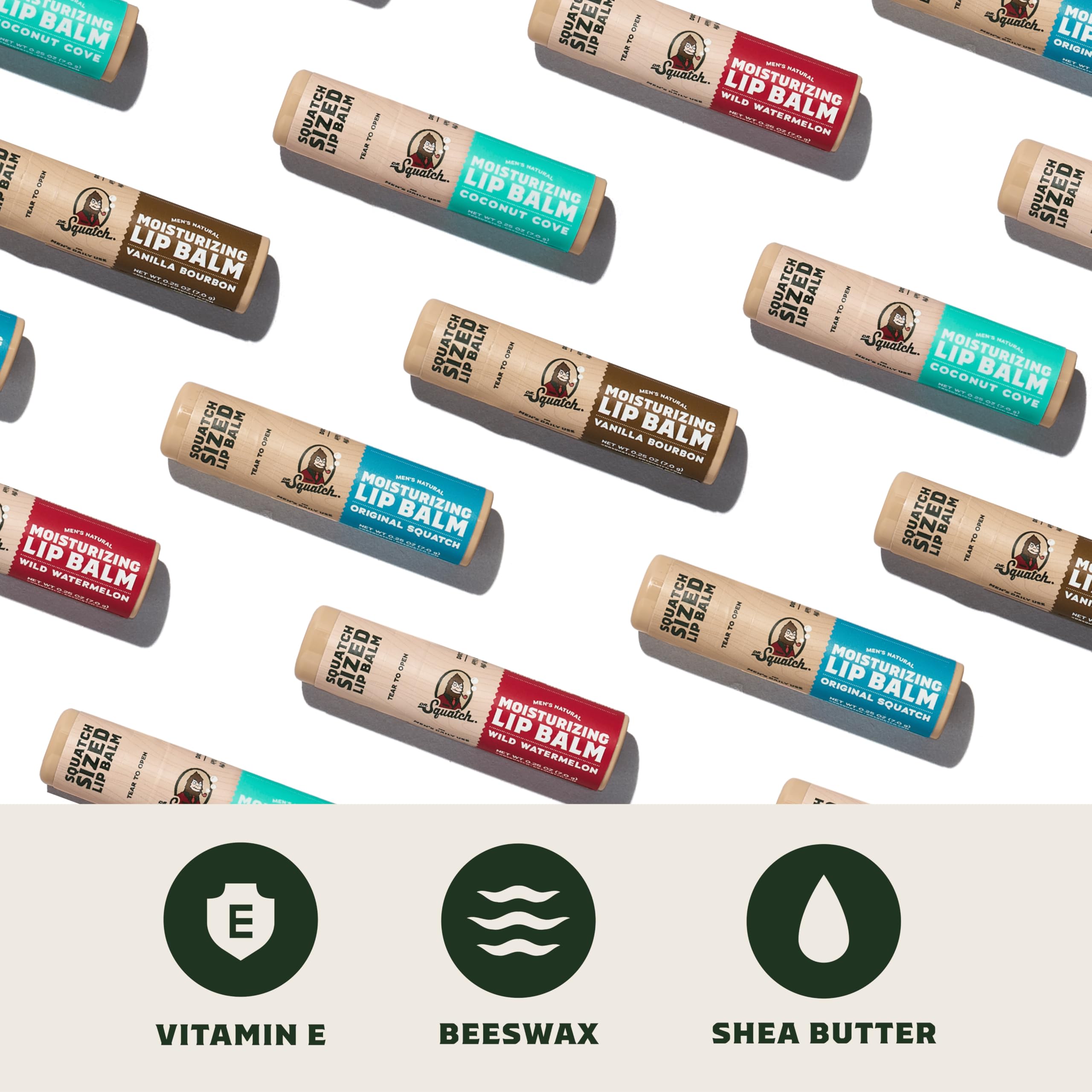 Dr. Squatch Vanilla Bourbon lip balm with warm scent and lasting moisture