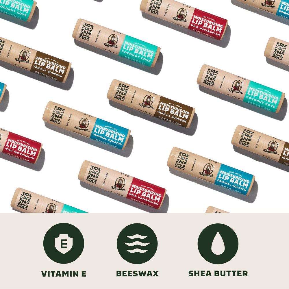 Dr. Squatch Vanilla Bourbon lip balm with warm scent and lasting moisture