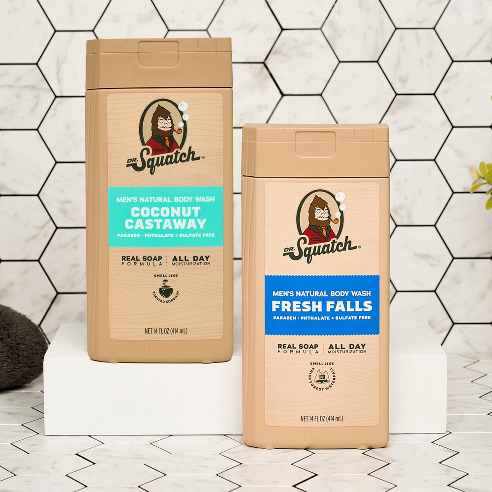 Dr. Squatch logo closeup with product details helps shoppers trust quality.
