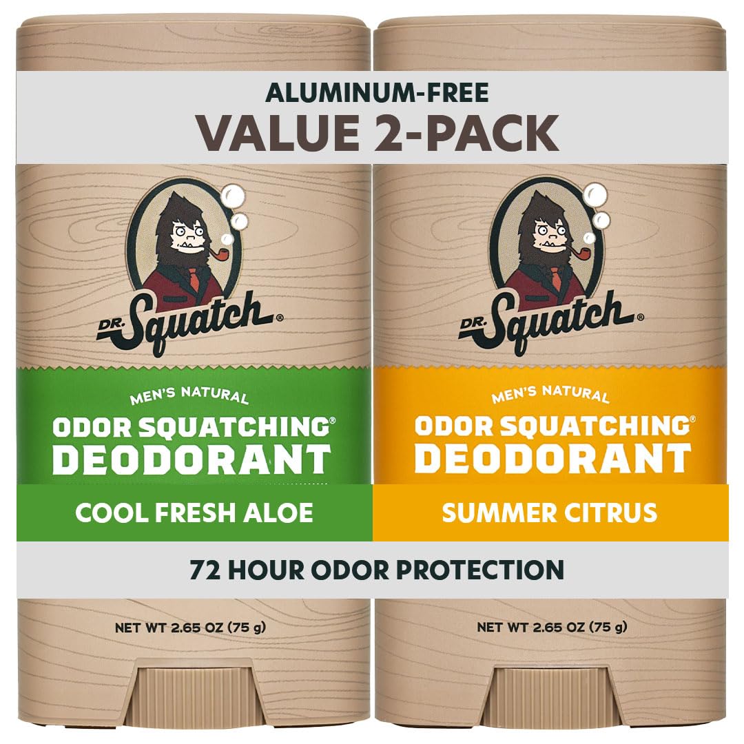 Dr. Squatch natural deodorant with charcoal and postbiotics for long-lasting freshness in summer citrus.