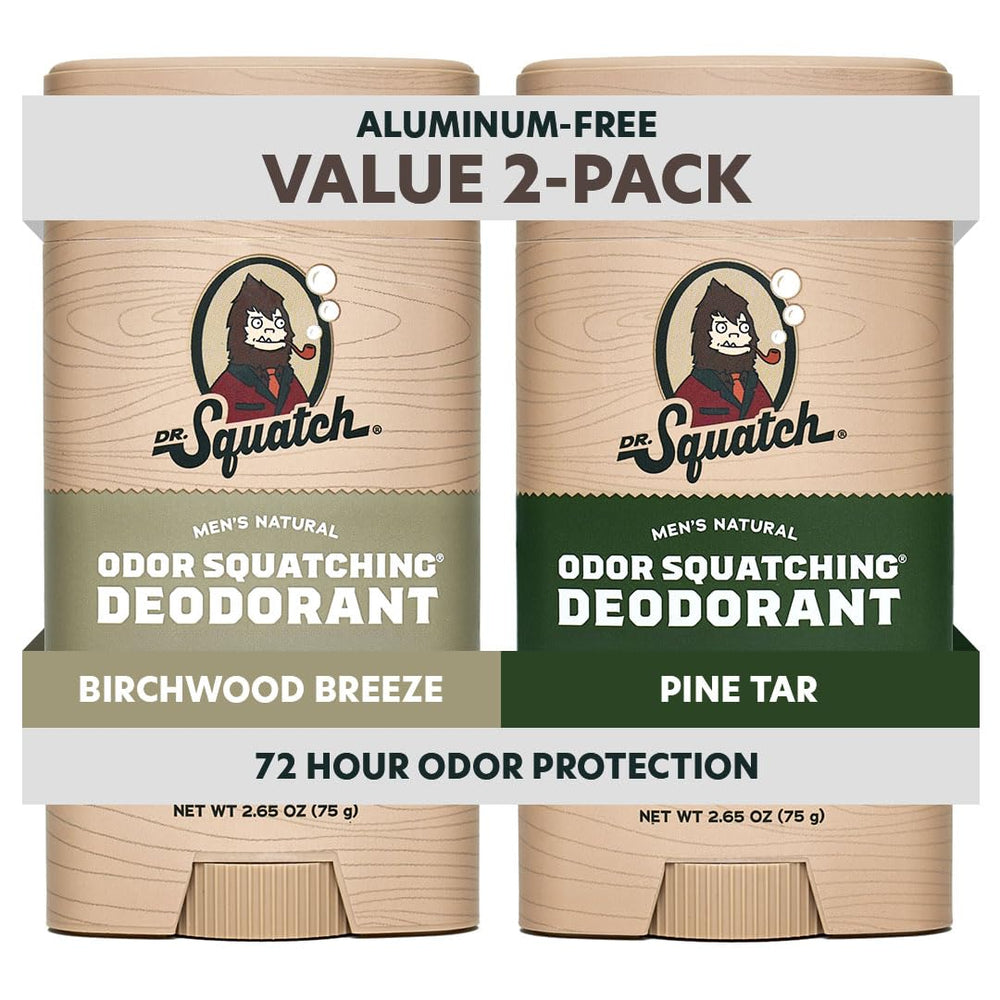 Dr. Squatch Pine Tar Birchwood Breeze deodorant stick for all-day odor protection.