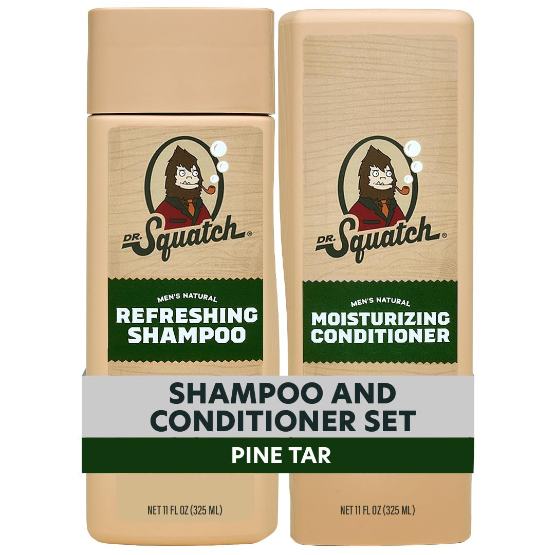 Dr. Squatch Pine Tar Shampoo bottle for natural cleanse and refreshed scalp.
