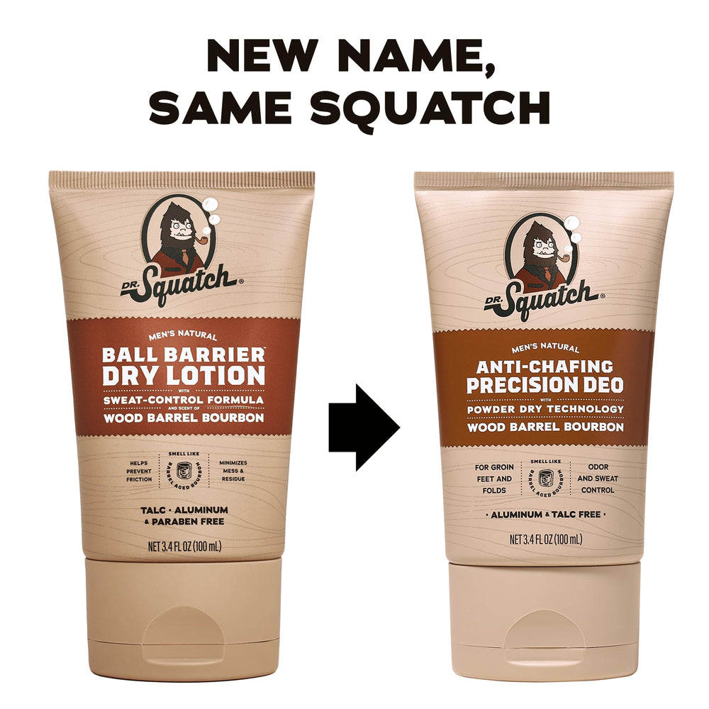 Dr. Squatch precision deo application shows smooth, powder-like dry feel.