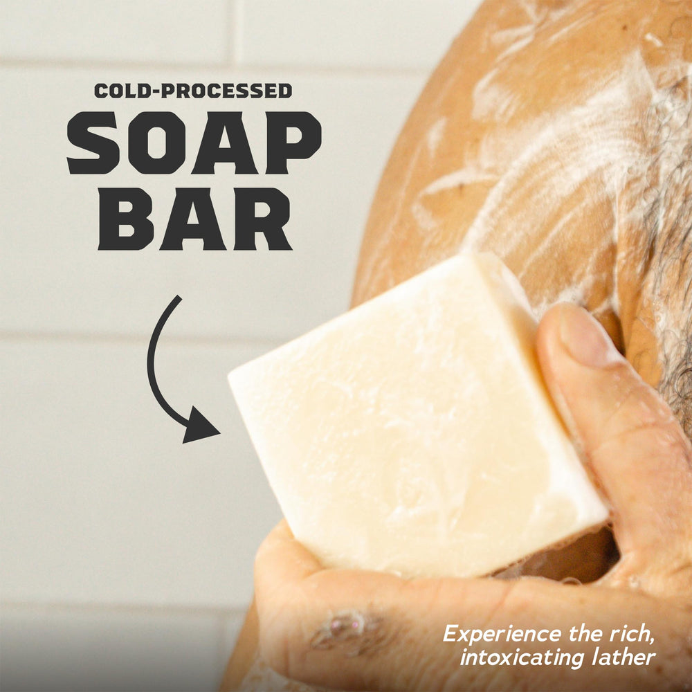 Dr. Squatch Rainforest Rapids bar soap with Kaolin clay exfoliation.