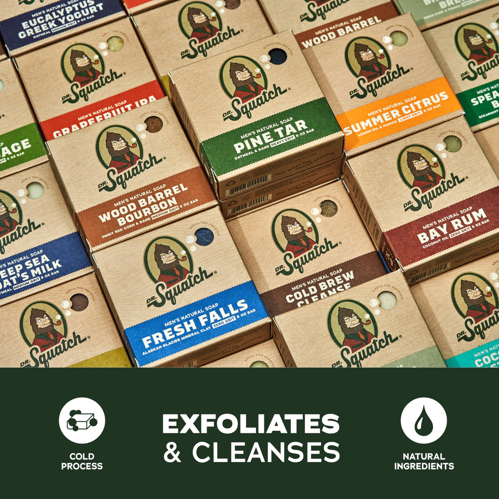 Dr. Squatch Rainforest Rapids bar soap delivering a bold, rejuvenating wash.