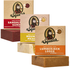 Dr. Squatch Sandalwood Summit soap bar displayed for a warm, natural cleanse