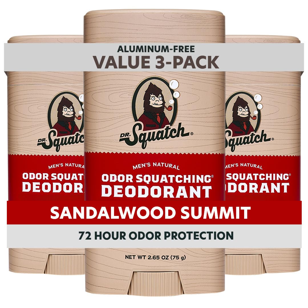 Dr. Squatch Sandalwood Summit deodorant stick 3-pack front view with lasting protection.
