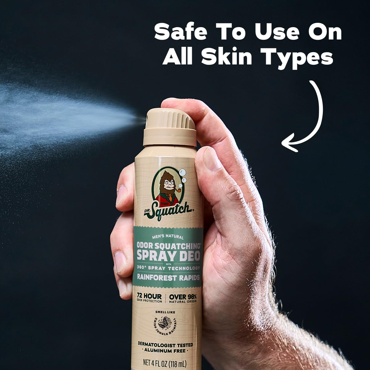 Dr. Squatch spray in action delivering even coverage from every angle