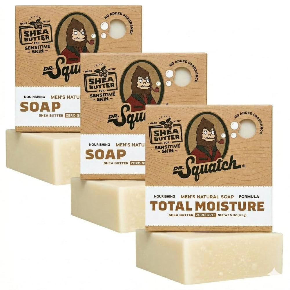 Dr. Squatch Total Moisture unscented bar soap pack designed for sensitive skin.