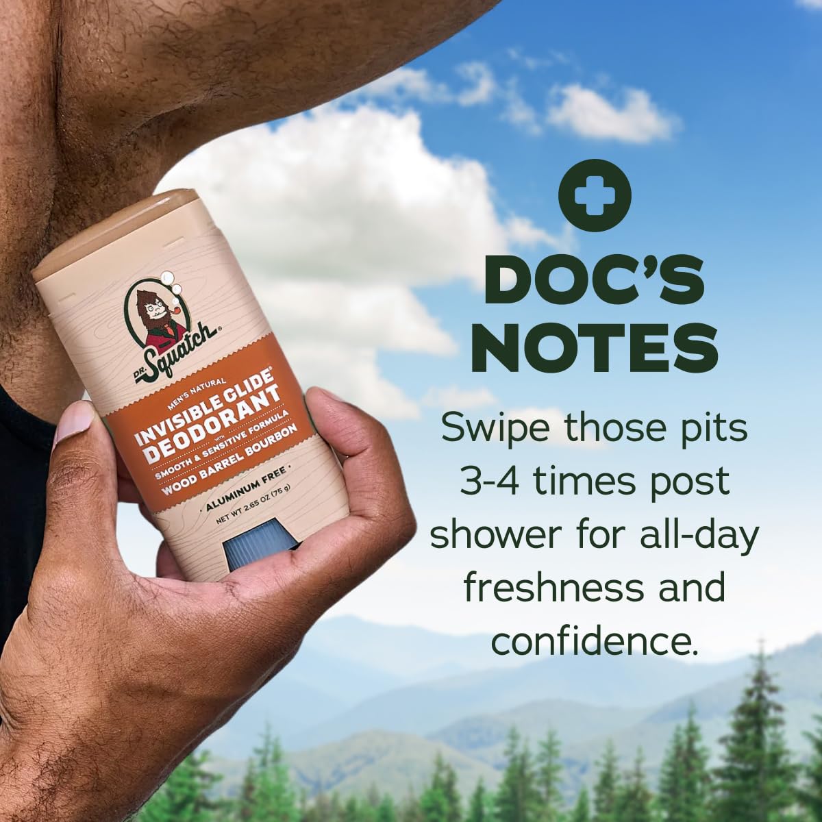 Dr. Squatch warm cinnamon and sandalwood aroma boosts daily confidence.