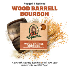 Dr. Squatch Wood Barrel Bourbon bar releasing warm, masculine fragrance in the shower.
