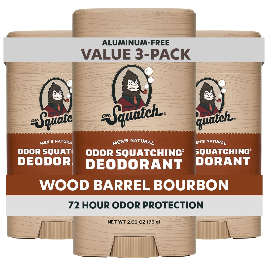 Dr. Squatch Wood Barrel Bourbon deodorant stick front view for enduring freshness