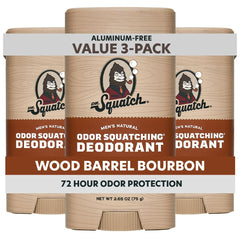 Dr. Squatch Wood Barrel Bourbon deodorant stick front view for enduring freshness