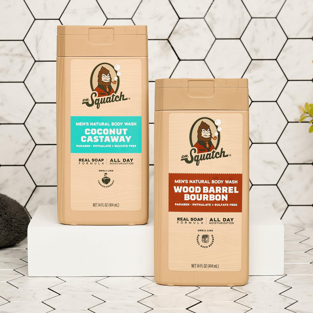 Wood Barrel Bourbon label highlighting dermatologist-tested formulation.