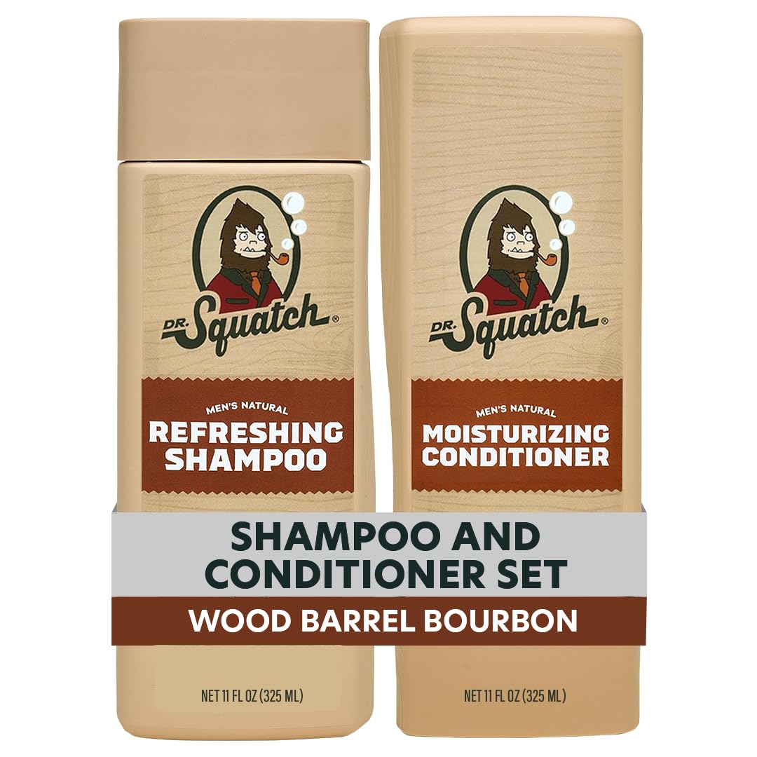 Dr Squatch Wood Barrel Bourbon shampoo bottle for natural cleansing and strong hair