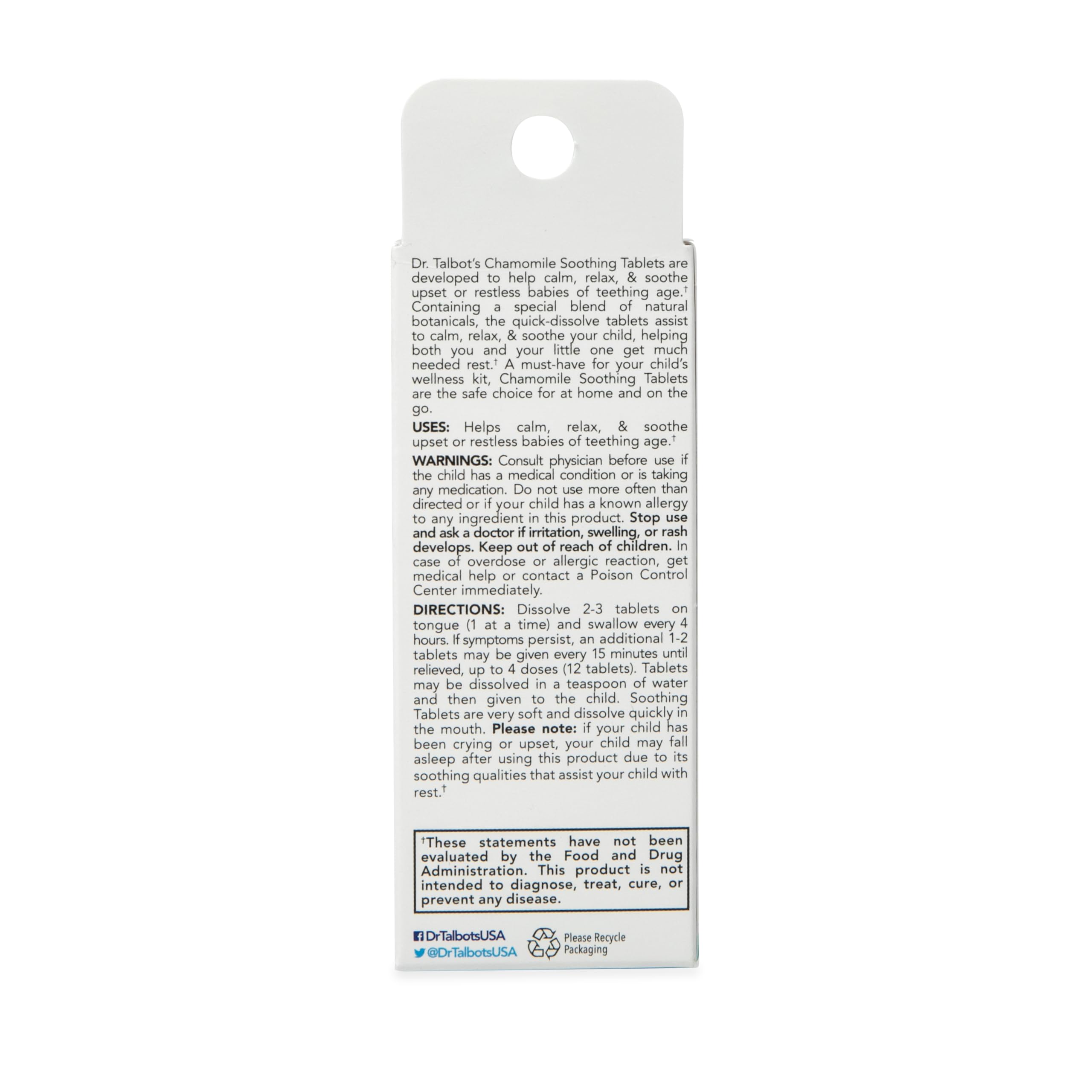 Dr. Talbot's chamomile tablets proudly USA-manufactured packaging