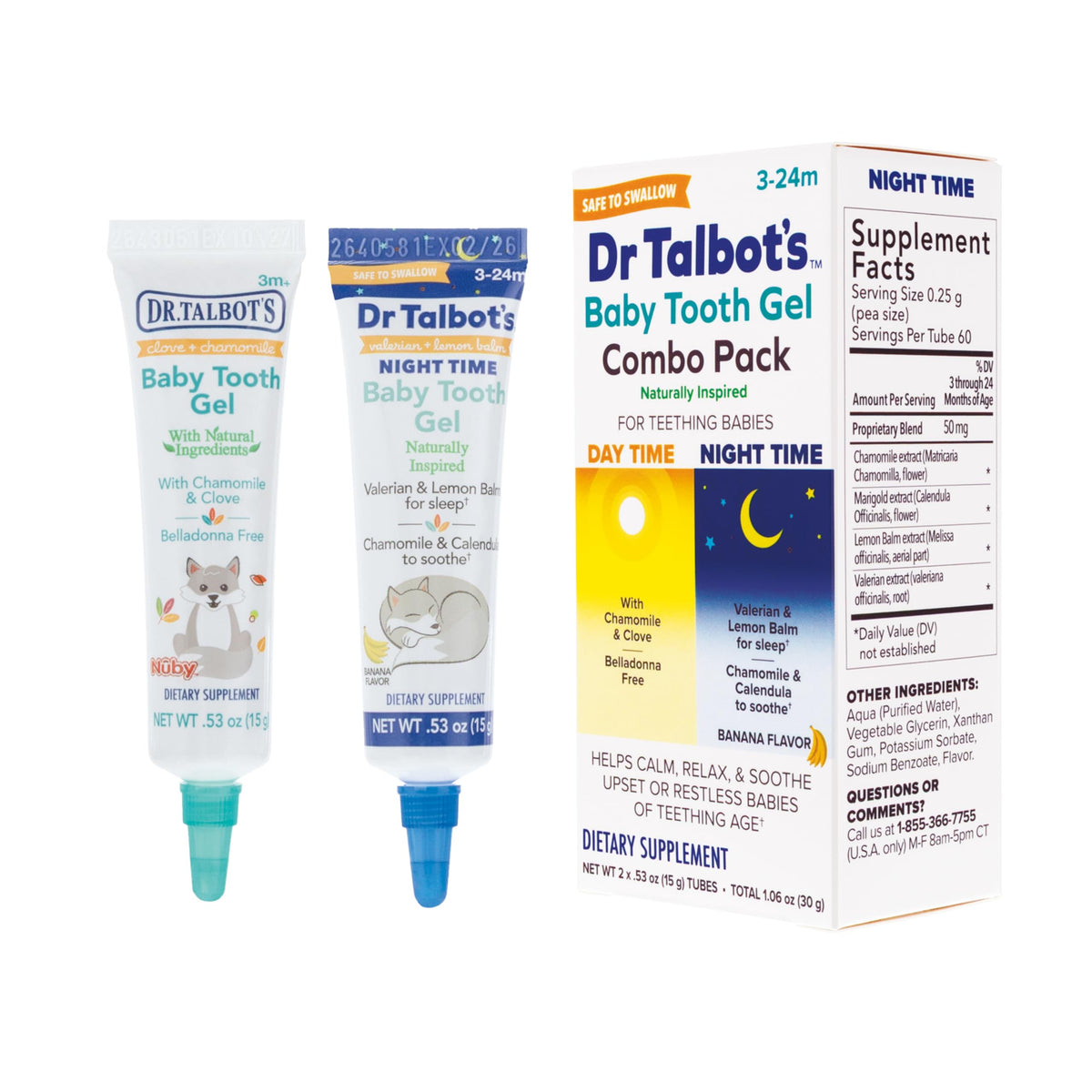 Dr. Talbot's Daytime gel bottle offering gentle teething relief.