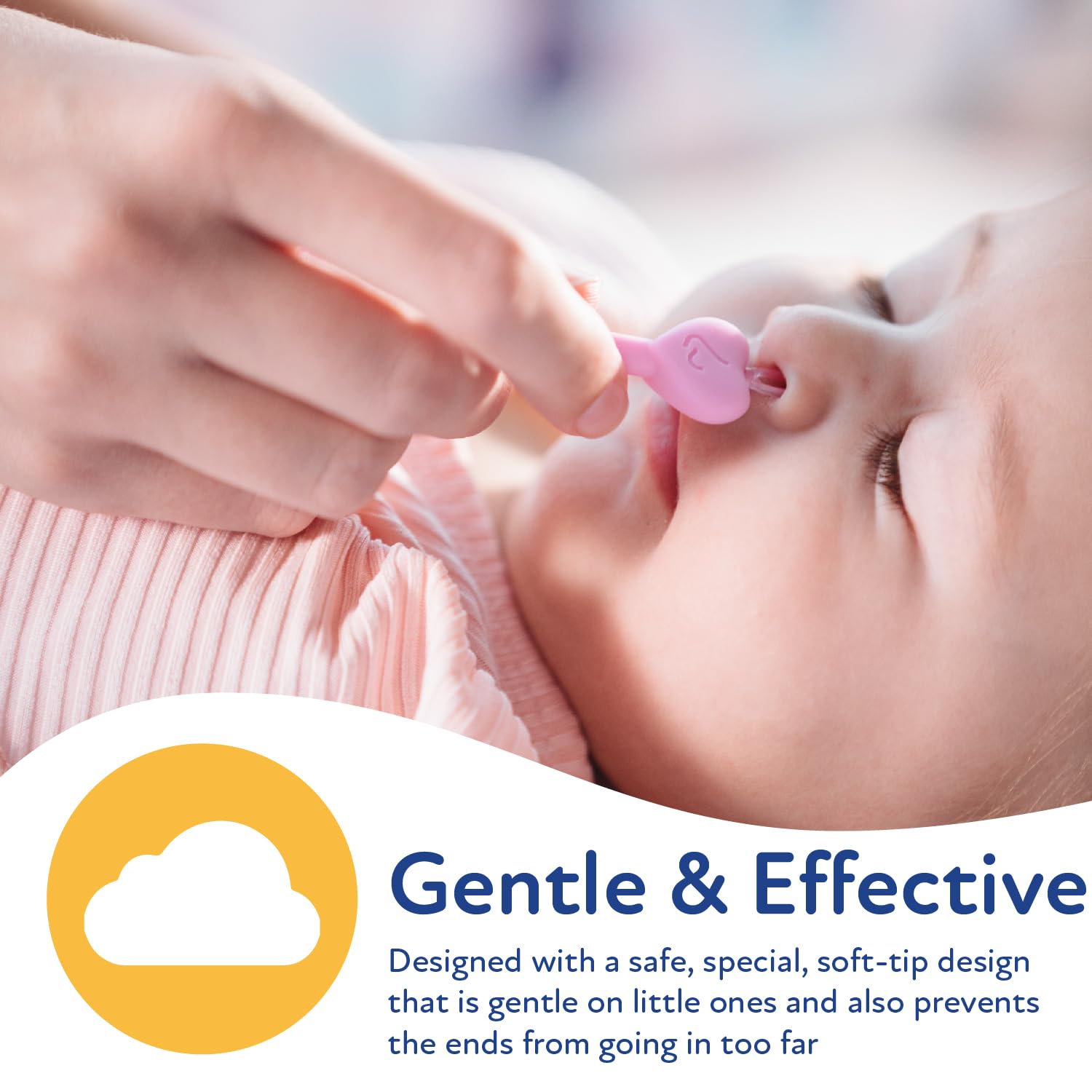 Dual-ended baby cleaning tools for ears and nose with safety design.