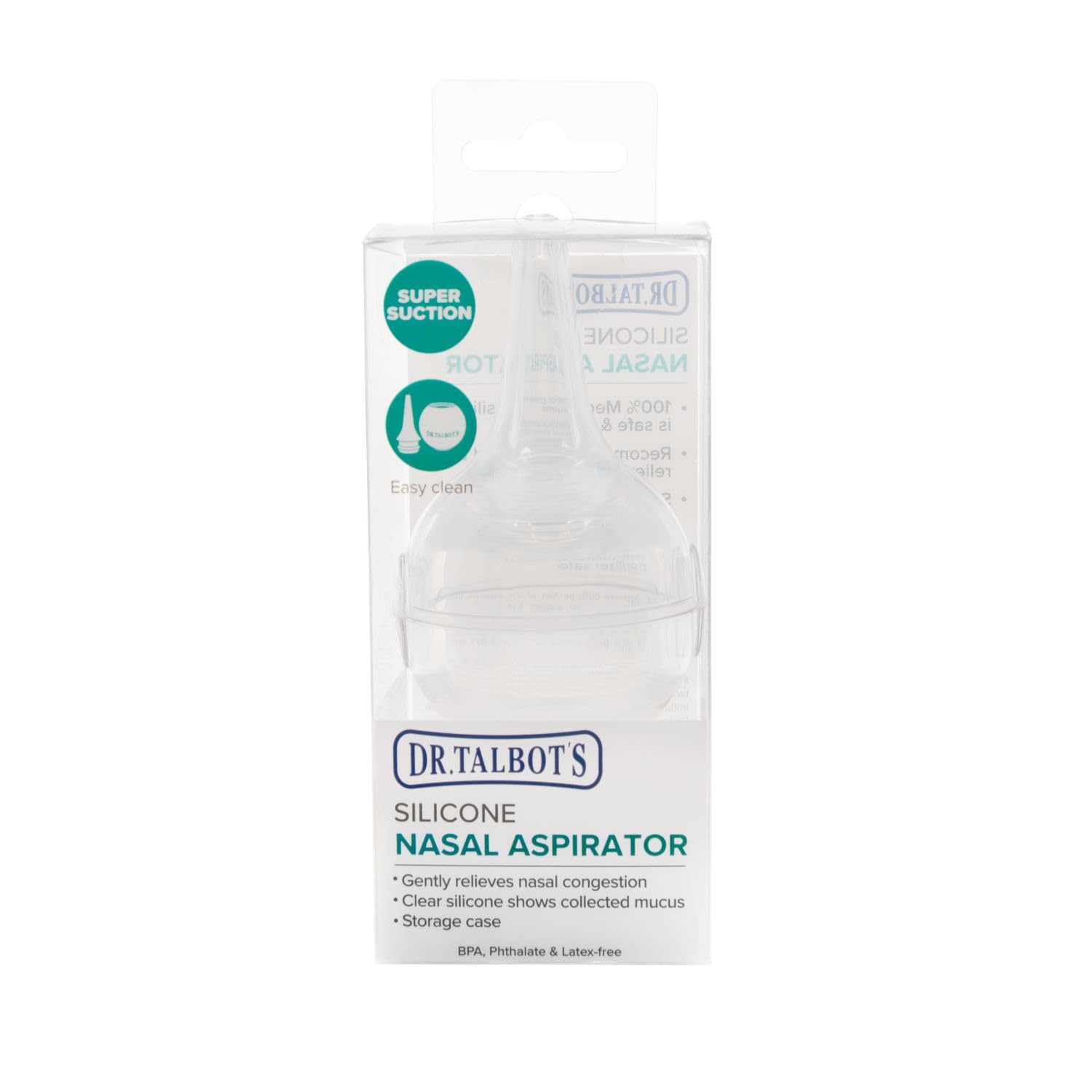 Dr Talbot's easy-use bulb syringe supports gentle suction.