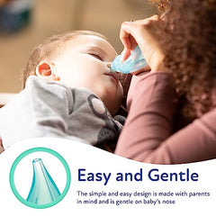 Dr. Talbot's nasal aspirator in use demonstrates gentle application on a tiny nose.