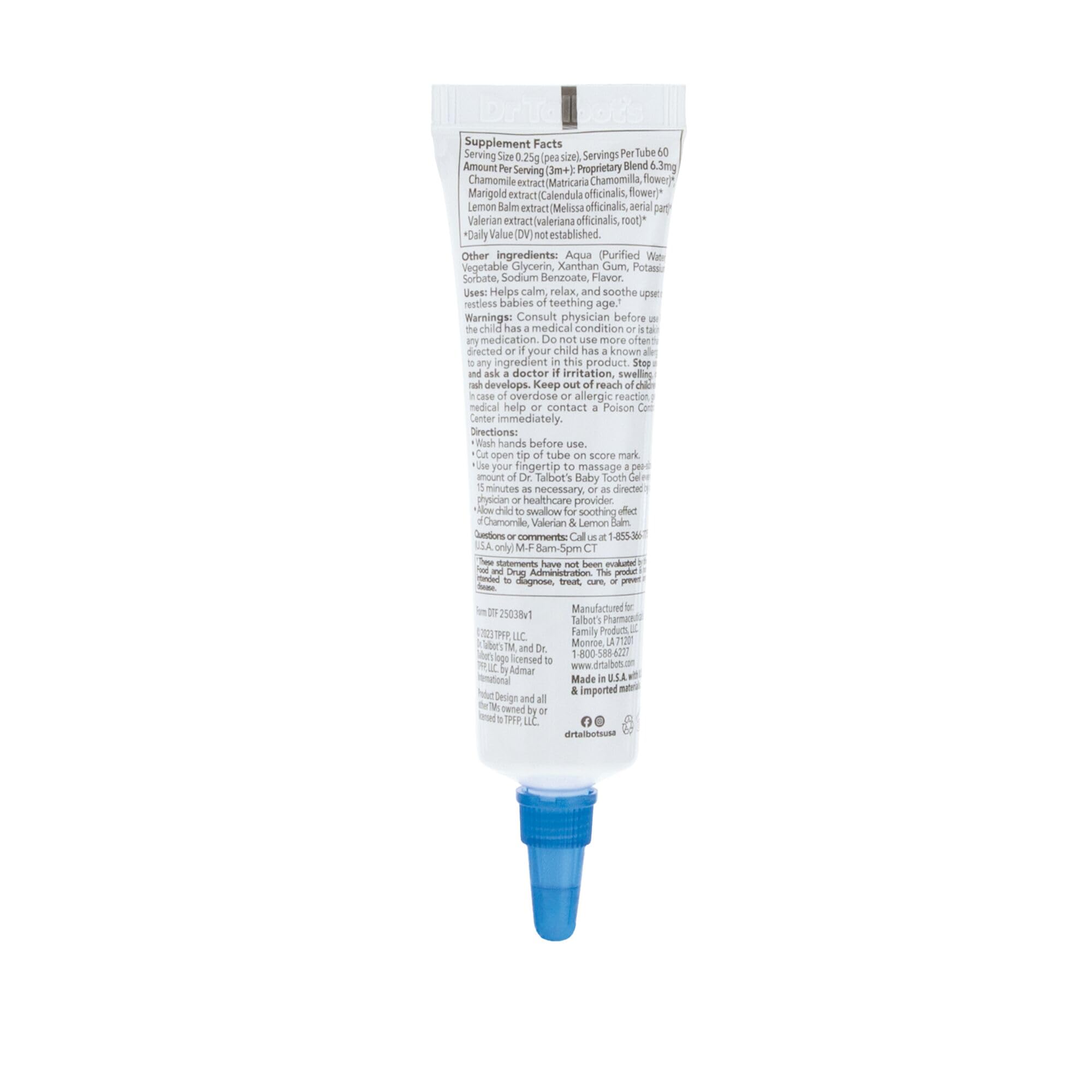 Dr. Talbot's gel packaging with safe-to-swallow guidance.