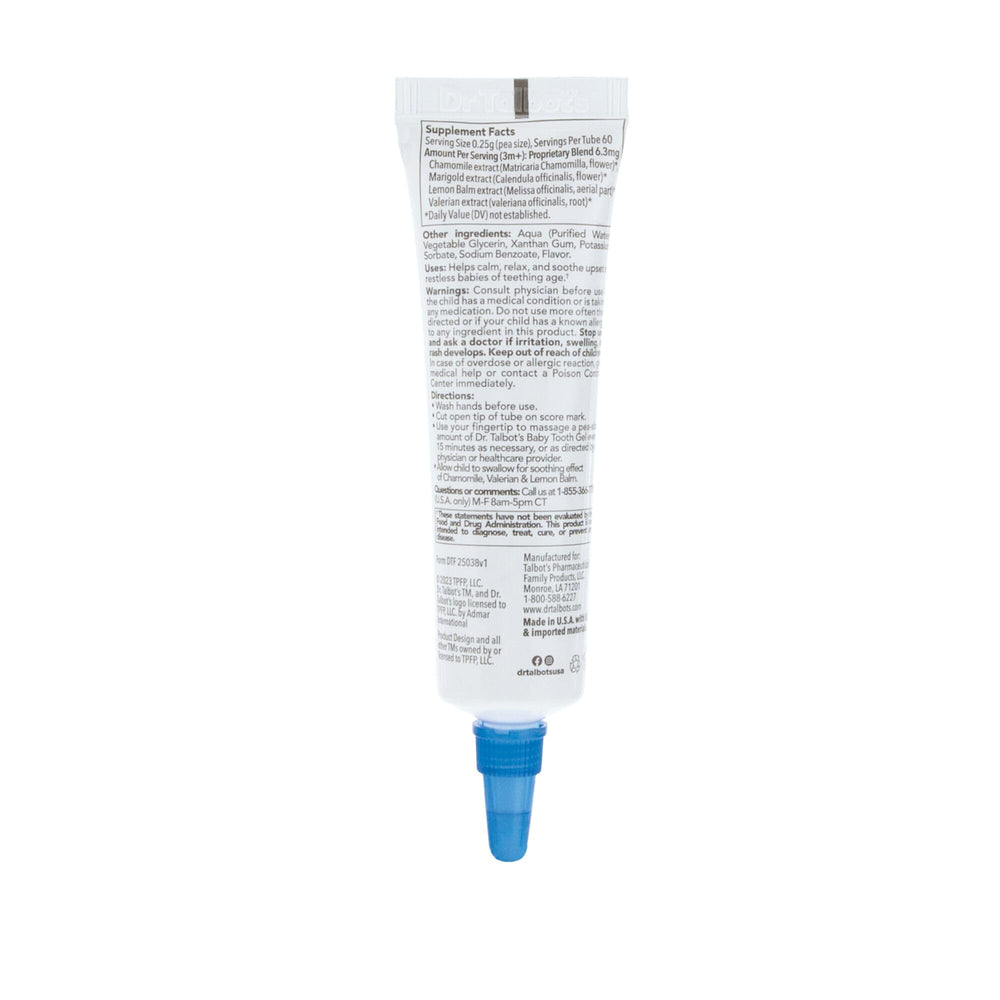 Dr. Talbot's gel packaging with safe-to-swallow guidance.