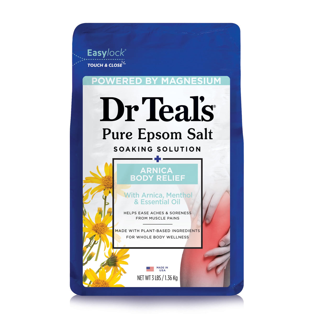 Dr Teal's Arnica Magnesium Soak bottle ready for a soothing spa-like bath
