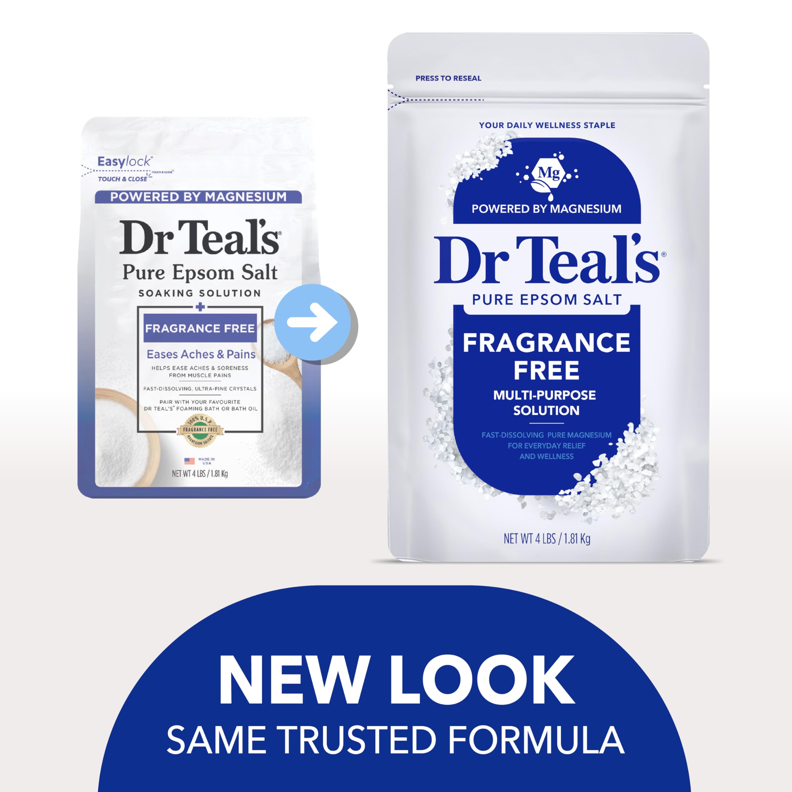 Dr Teal's fragrance-free crystals dissolving quickly in water.