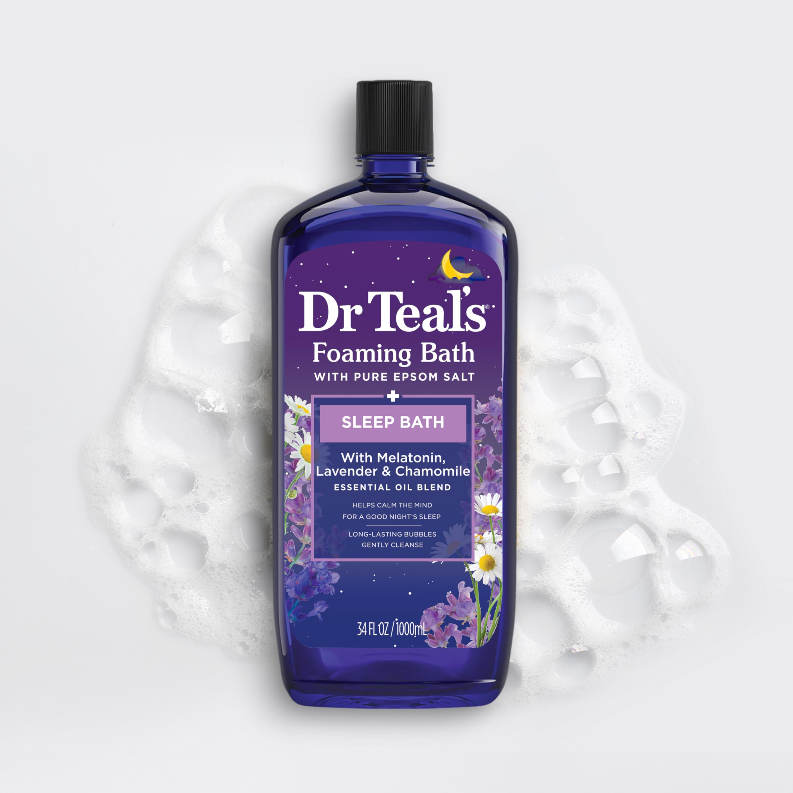 Night routine scene with Dr Teal's foam bath ready for use