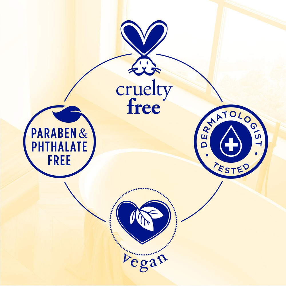 Ingredients label close-up on Dr Teal's body lotion highlighting natural oils