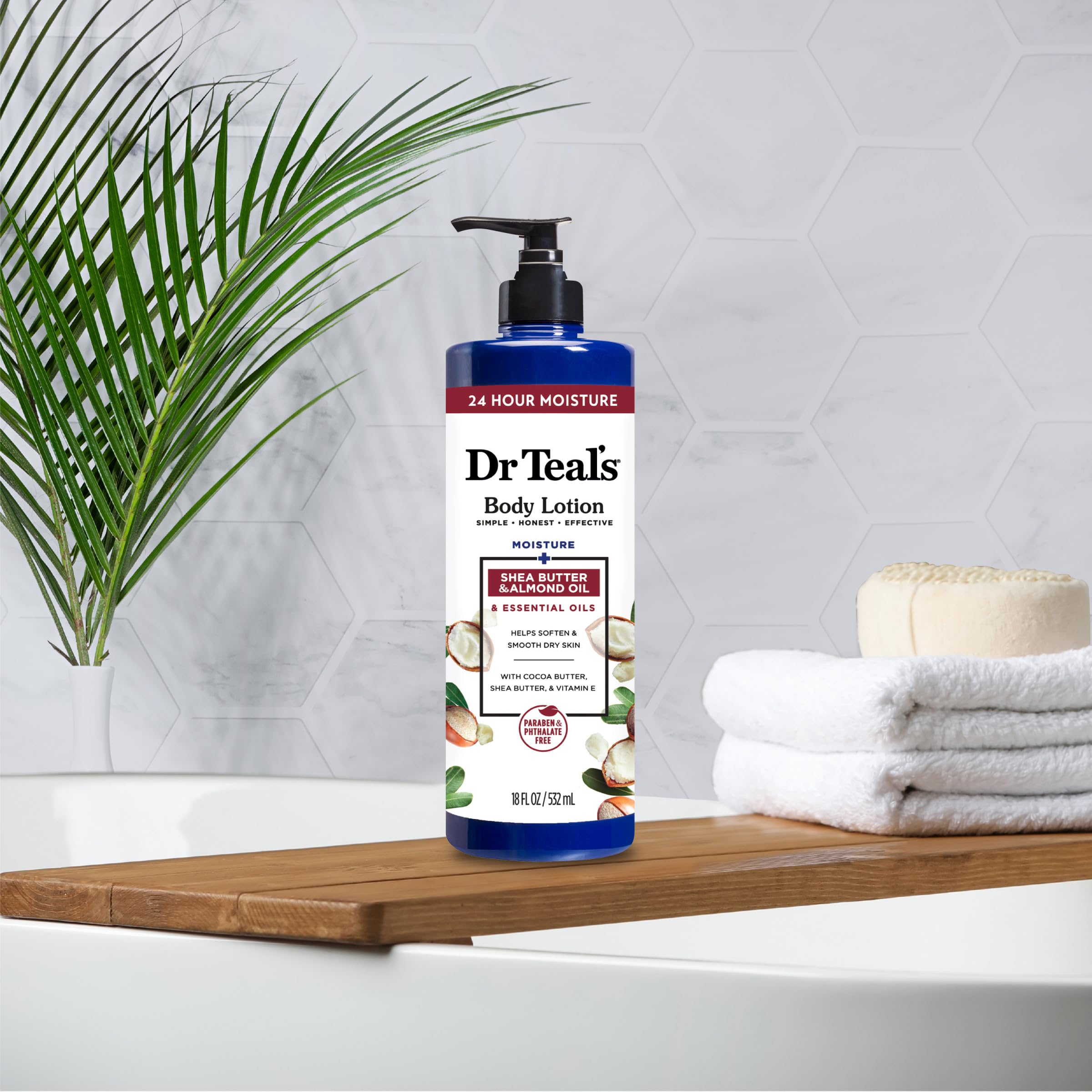 Relaxing essential oil blend scent in Dr Teal's body lotion.