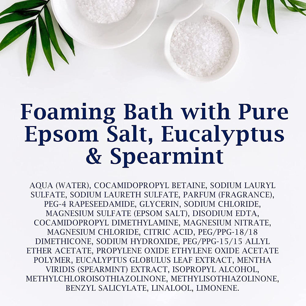 Dr Teal's eucalyptus-spearmint body wash lather close-up shows rich foam.