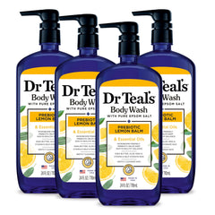 Dr Teal's Lemon Balm body wash bottle for gentle cleansing and skin hydration.
