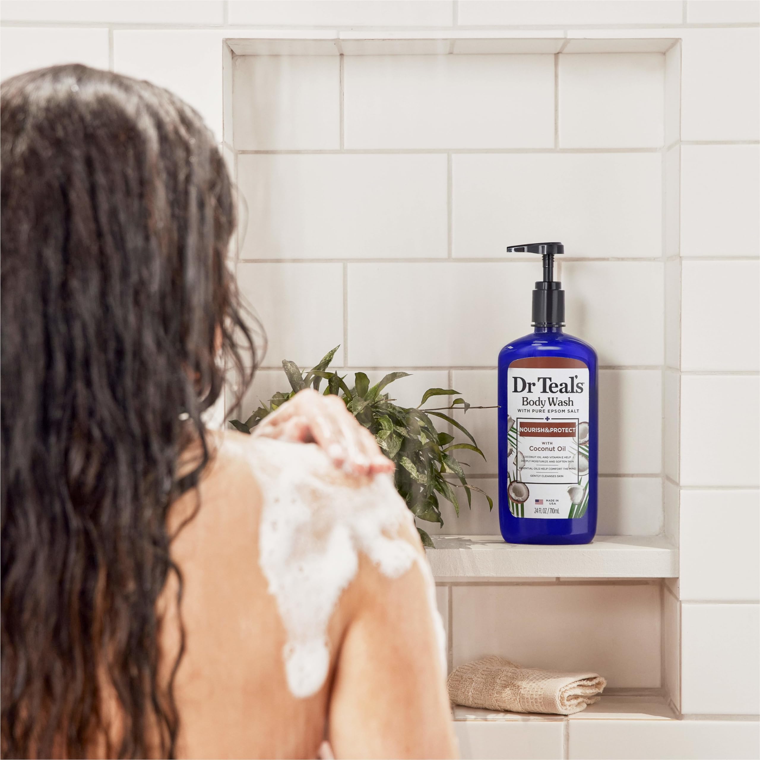 Dr Teal's body wash pump-dispense action for easy use
