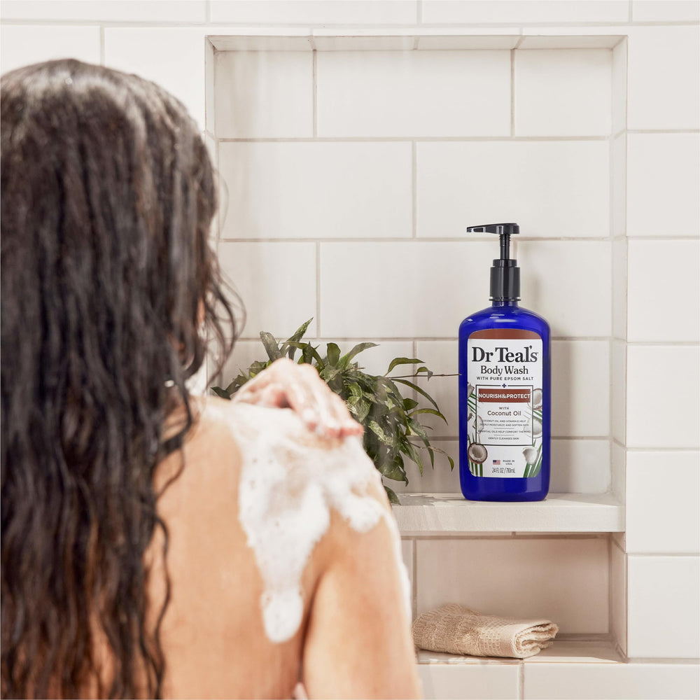 Dr Teal's body wash pump-dispense action for easy use