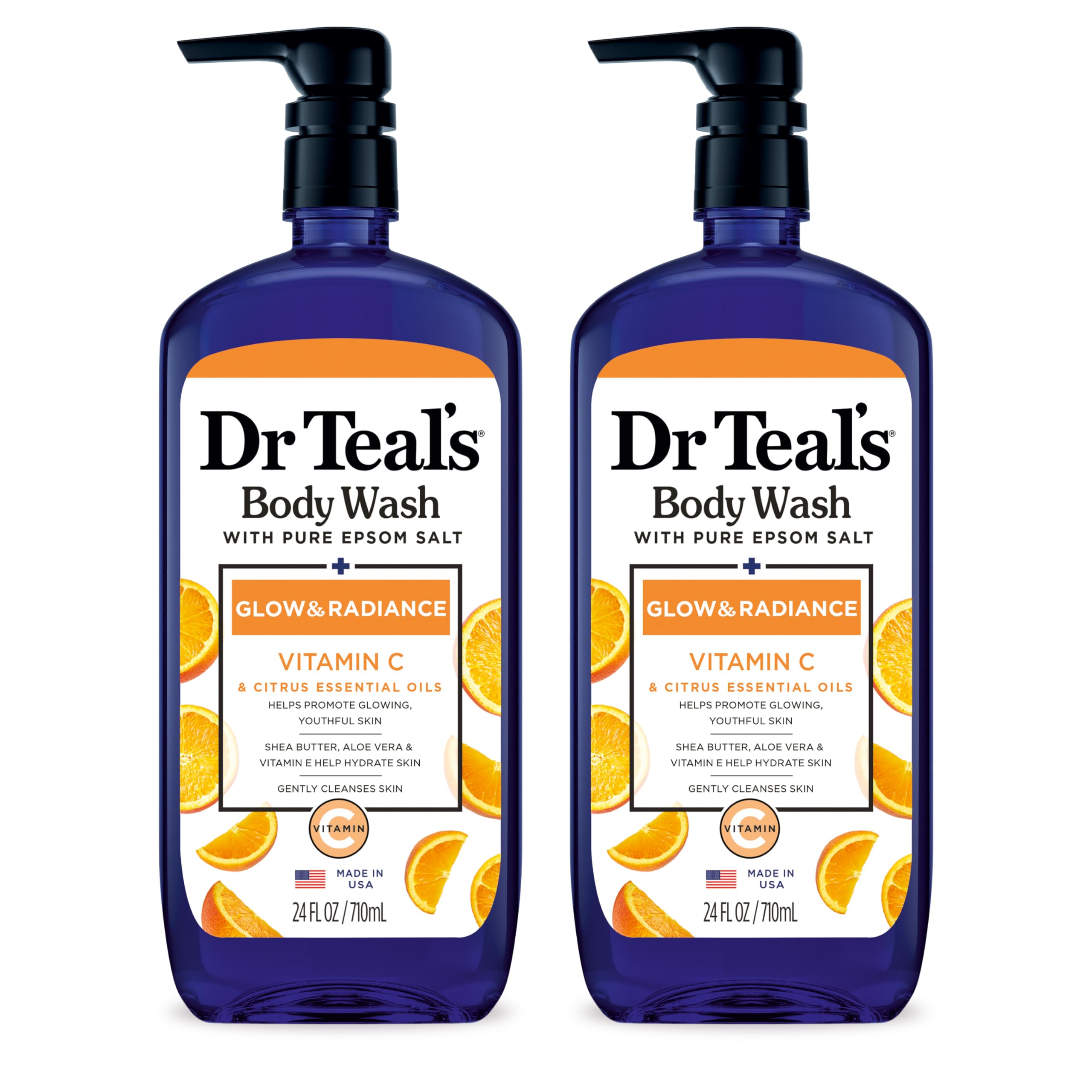 Dr Teal's Body Wash bottle on a bathroom shelf for a refreshing cleanse.