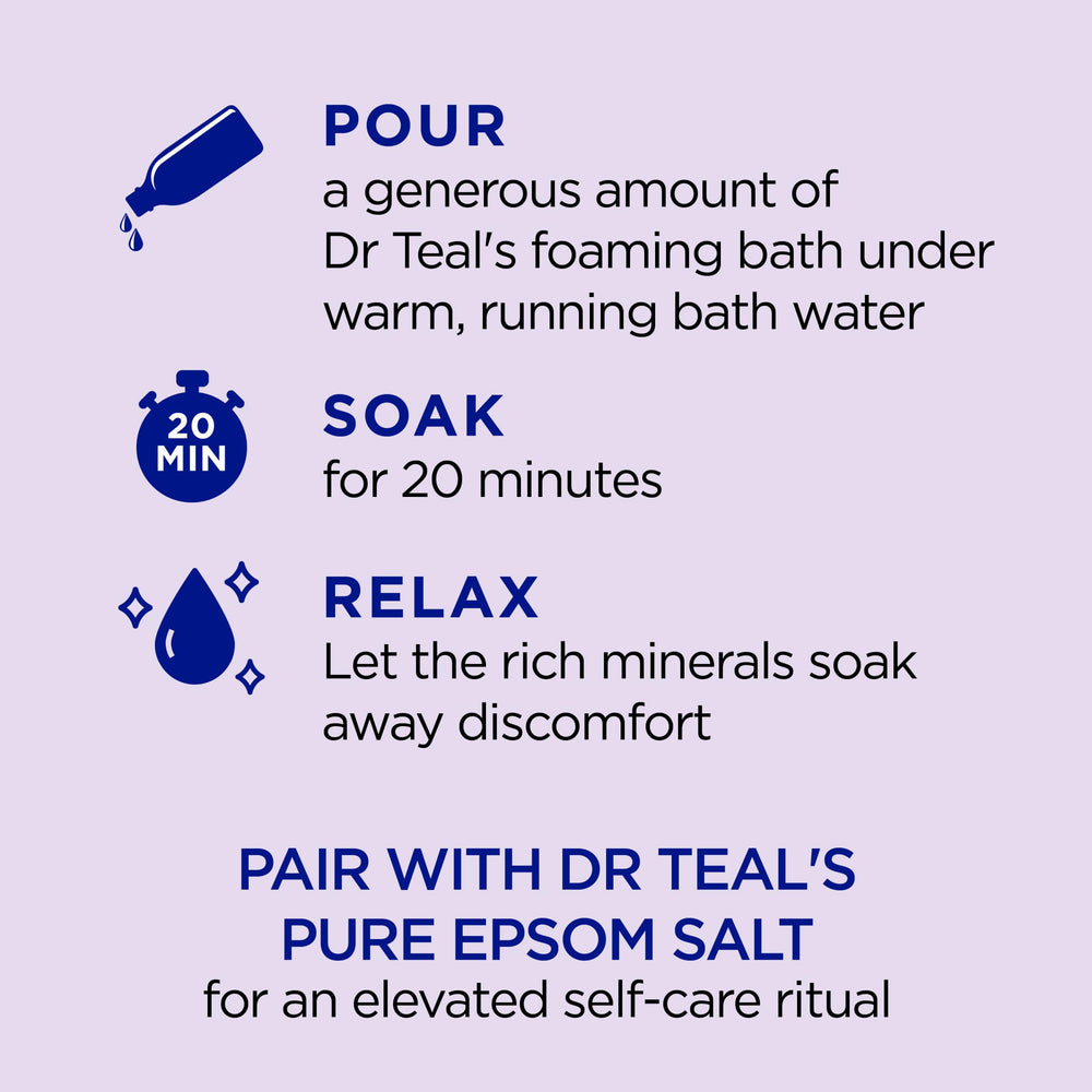 Dr Teal's bottle with lavender label for a calming bath