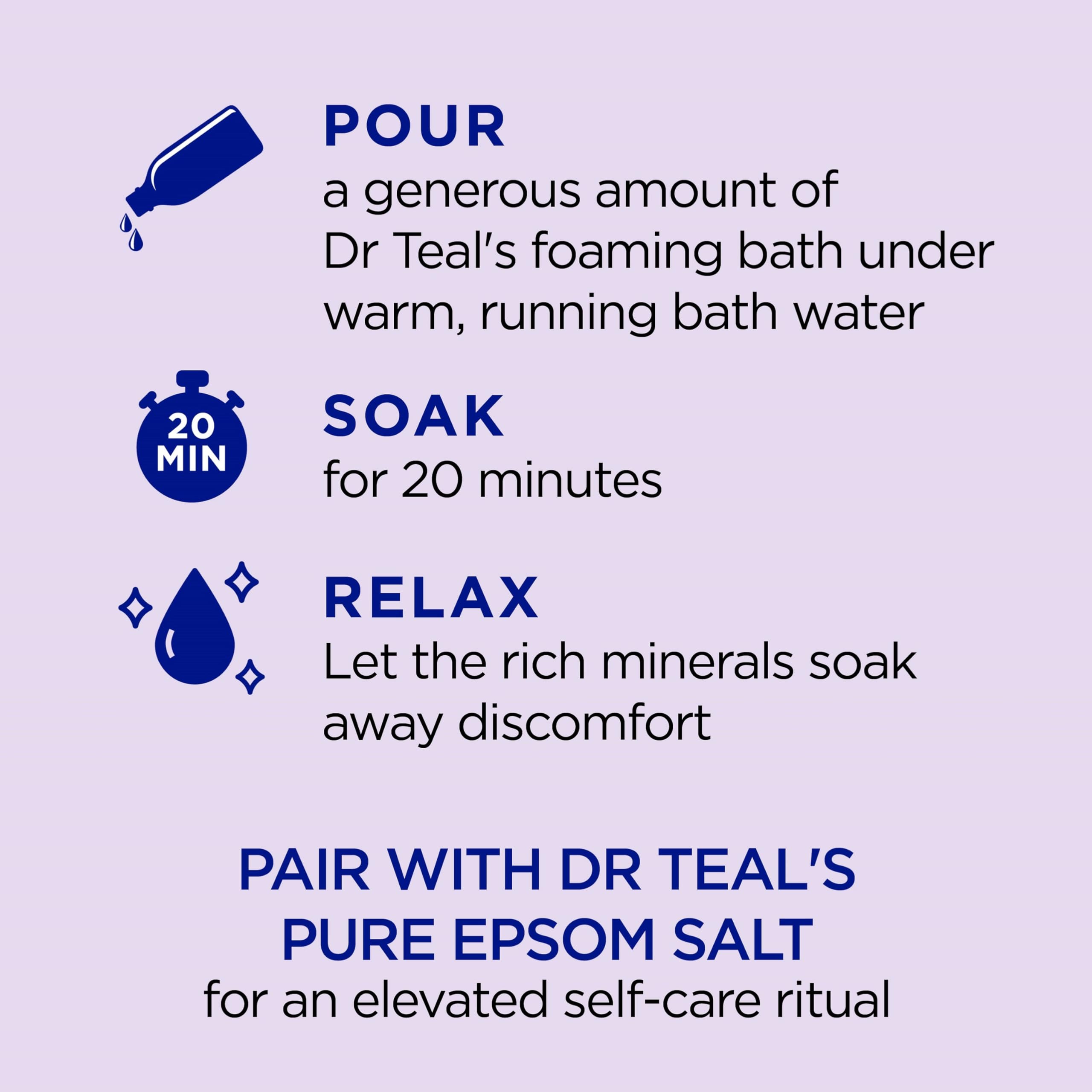 Dr Teal's foaming bath bottle with lavender for easy pour.