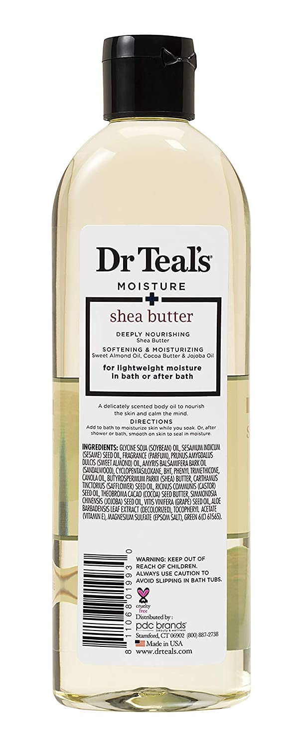 Dr Teal's Coconut Oil applied to damp skin for glow.