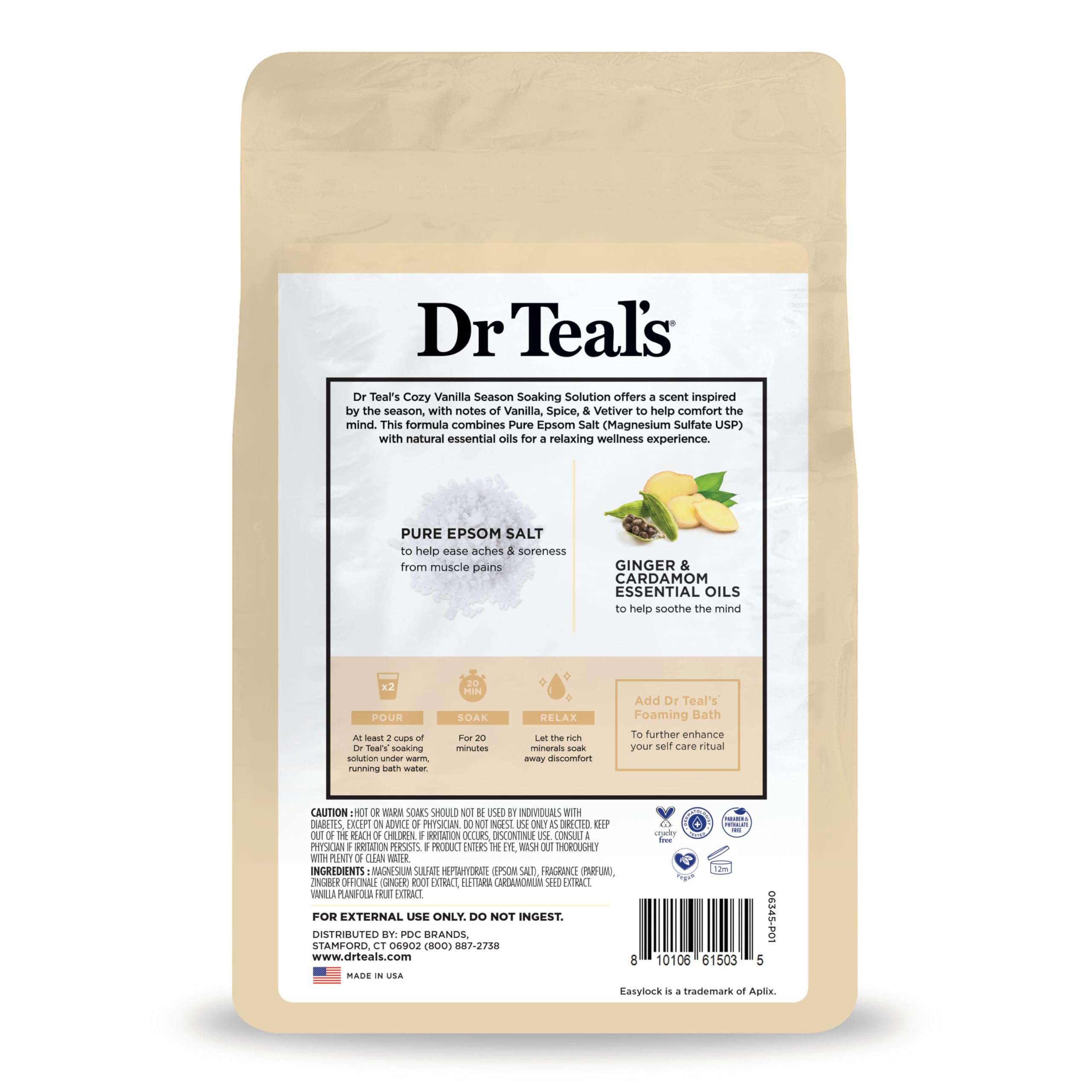 Self-care ritual with Dr Teal's Cozy Vanilla Season salts.
